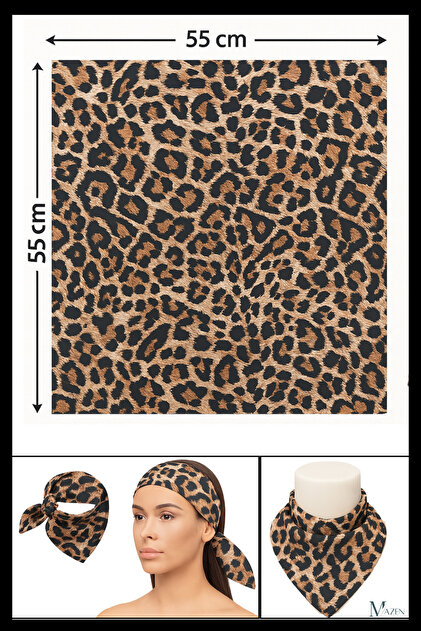 Bandana mit Leopardenmuster | 55x55 cm | Quadratischer Satinschal | Haarschmuck für Damen