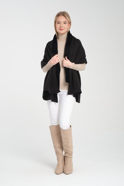 Fur Detailed Knitwear Shoulder Shawl, Winter Fur Knitwear Shawl, Stylish Fur Detailed Shoulder Scarf, Women's Shoulder Shawl