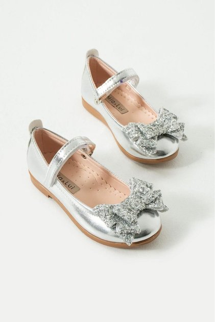 Girl's Bow Ballerina Shoes Silver