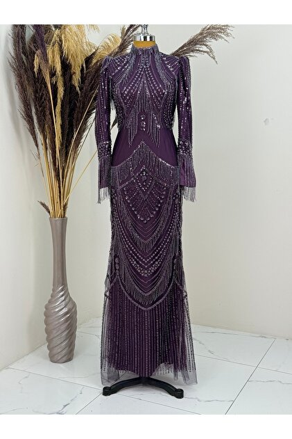 Rochie de seară Olivya Tesettür cu ciucuri