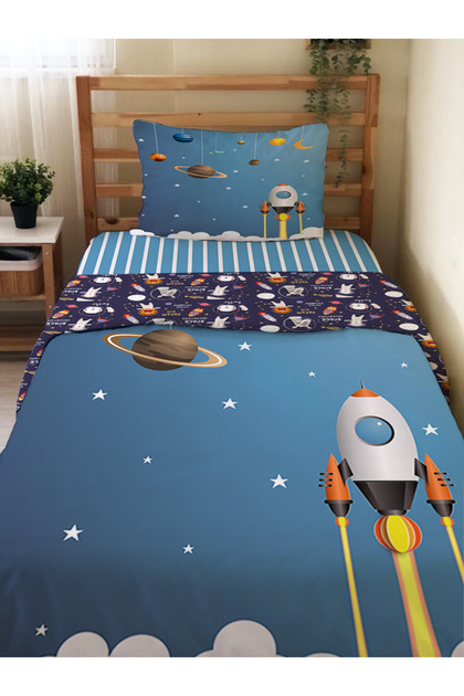 Space Patterned Bed Sheet Set of 2 Printed Single Duvet Cover Set 160X220 cm