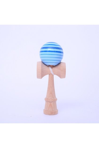 Jucărie interactivă Kendama, din lemn, 18 cm, joc de îndemânare, dungi albastre degradate