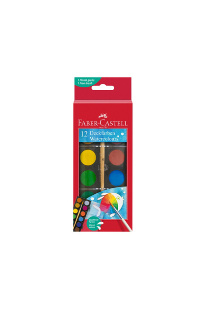 Acuarele pastilă 24 mm + pensulă Faber-Castell 12 culori/set
