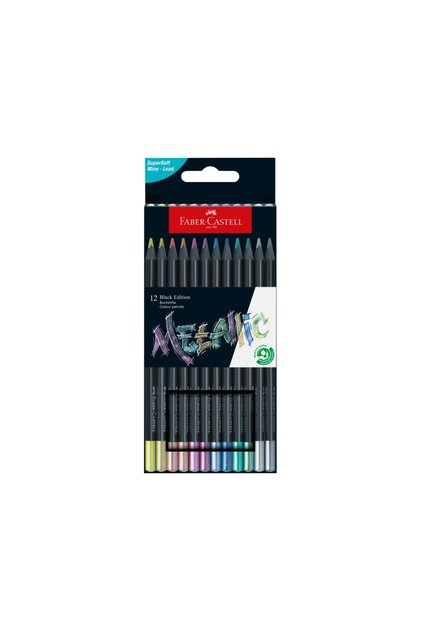 Creioane colorate Faber-Castell Black Edition, 12 culori metalice