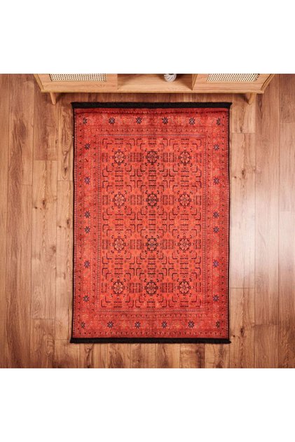 Soft Atlas Afgan Desenli Halı - Kırmızı - 120x180 cm