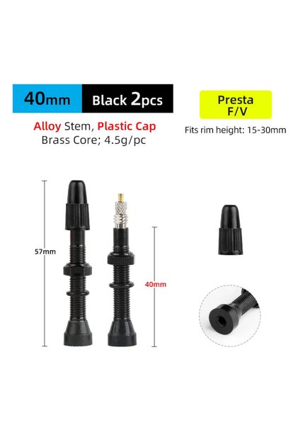 40mm-black 2PCS 2pcs 40/60/80mm Bike Presta/FV Valve Stem - Tubeless Tire Installation for MTB & Roa