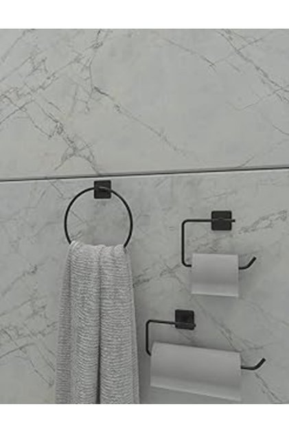 Adhesive Bathroom Set Black Square Towel Holder Square Toilet Paper Holder Square Set Bathroom Organizer