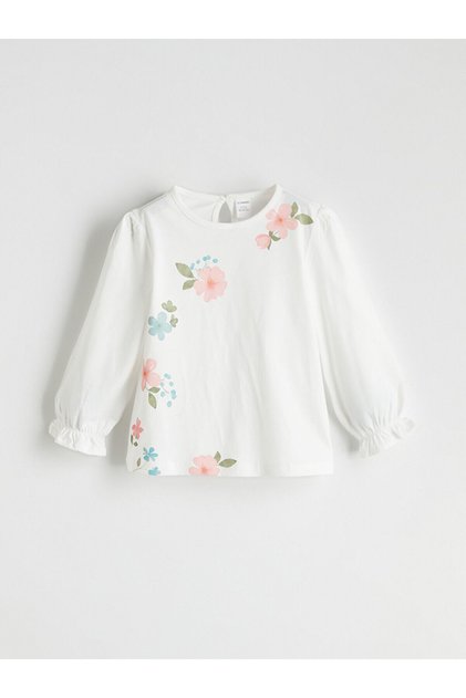 Bluză pentru copii LCW Kids Ecru Crew Neck Floral pentru fete