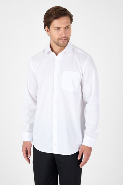 White Long Sleeve Hard Collar Pocketed Easy-Iron Comfort Fit Cotton Shirt 1004250268