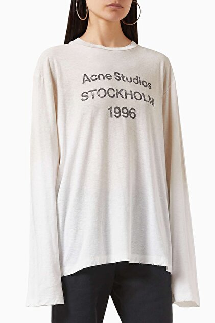 acne studios Beyaz 1996 Logo Baskılı Tişört - Pamuk Karışımı