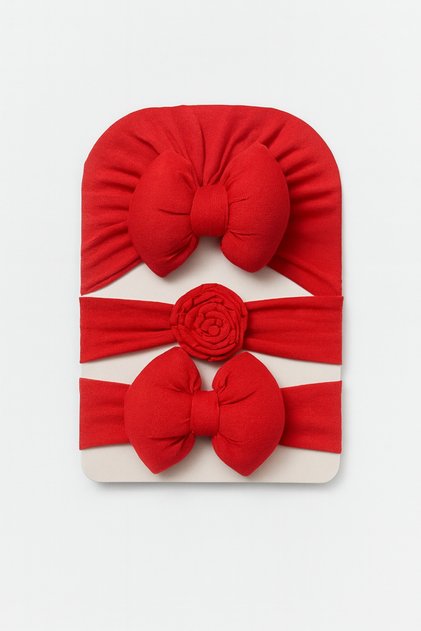 0-18 Months Baby Girl Set of 3 – Bow Bonnet, Bow Hairband, Rose Hairband
