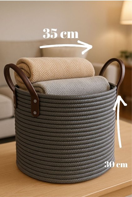 Maisoné Jute Basket with Leather Handles, Blanket Basket, Toy Basket