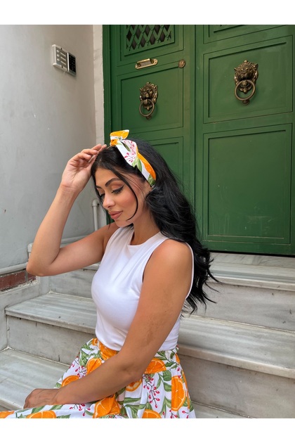 Orange Patterned Poplin Bandana