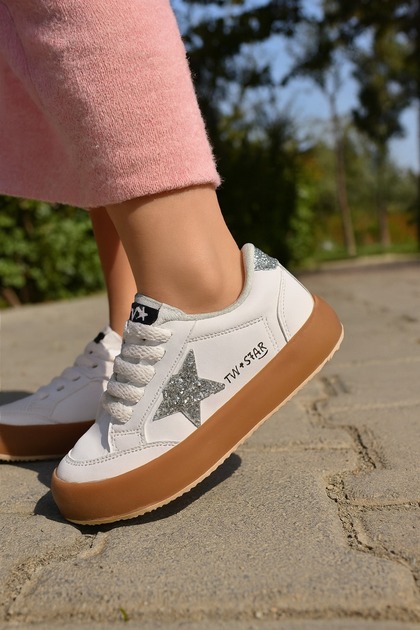 Sstar White Silver Girl's Velcro Strap Sneaker Sports Shoes