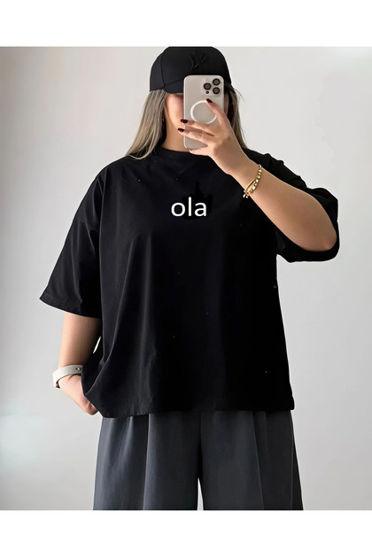 Printed Letter Cotton Oversize Women's Tshirt Large Size