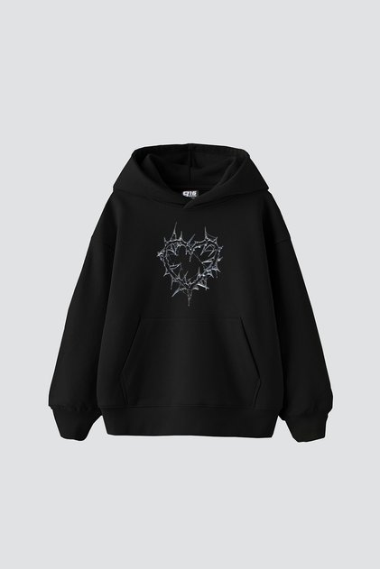 Trnavo srce Štampano Oversize kroj unisex crna