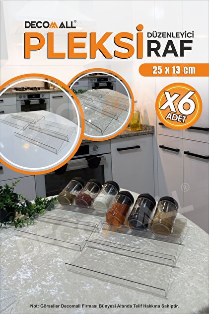 SS Pleksi x6 Adet Organizer Pleksi Şeffaf Stand Baharatlık Standı Çekmece Içi Düzenleyici 25x10cm