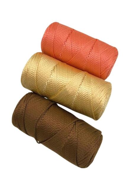 Angel Çanta Aksesuar Polyester Makrome Set (Kahve, Açık Gold, Somon)
