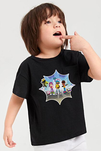 Pk Xd Game Character Pattern Printed Children's Black and White Tshirt