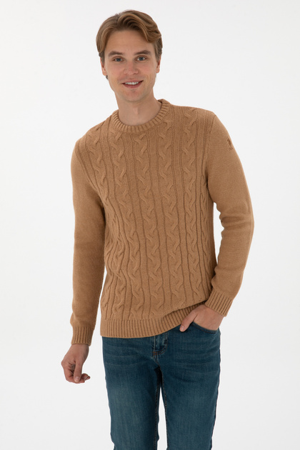 Erkek Regular Fit Bisiklet Yaka Camel Kazak 50307884-VR015