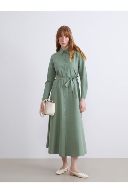 Quality Pieces from Çelebi Store Plus Size Belted Waist Poplin Shirt Dress