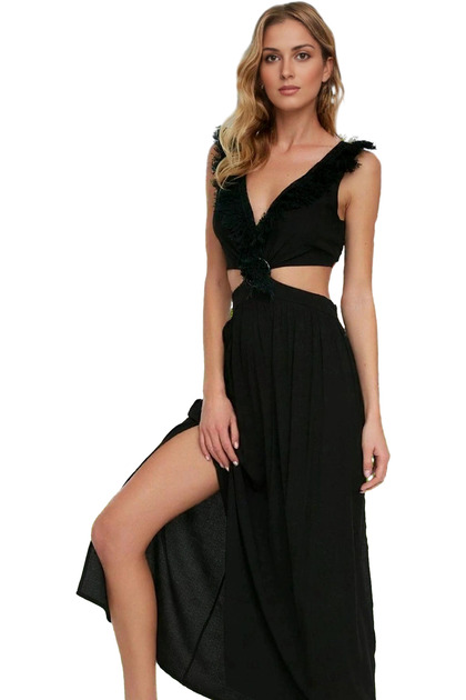 Women's Maxi Dress Crinkle Viscose Woven Waist Cutout Summer Beach Daily Use Special Occasions