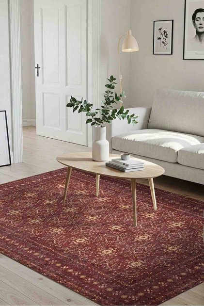 Relic Bordo Vintage Dokulu Geleneksel Desenli Dokuma Tabanlı Şönil Halı AL 477
