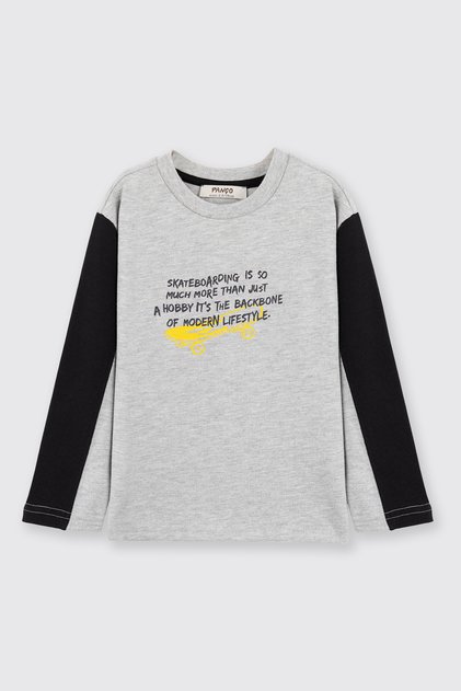 Baby Boy Long Sleeve Color Block Gray-Melange T-Shirt