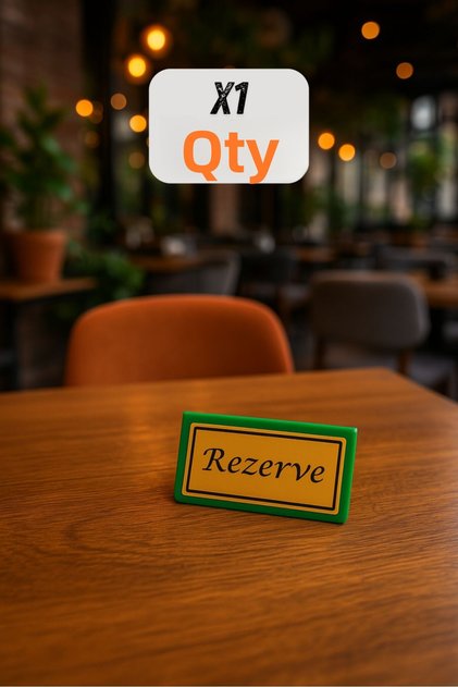 Green Plexiglass Top with One Direction Gold Metal Lettering of the Word'Reserve' from the Tabletop Lettering Series - 100 mm X 50 mm