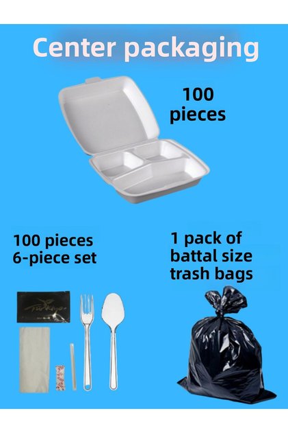 3-Eye Foam Plate with Lid 100 Pieces, Disposable Foam Plate