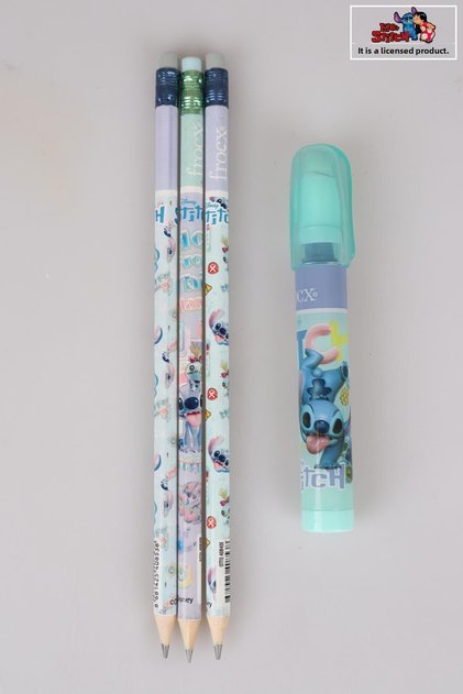 Licensed Stitch 3-Piece Pencil and Rocket Eraser Stationery Set