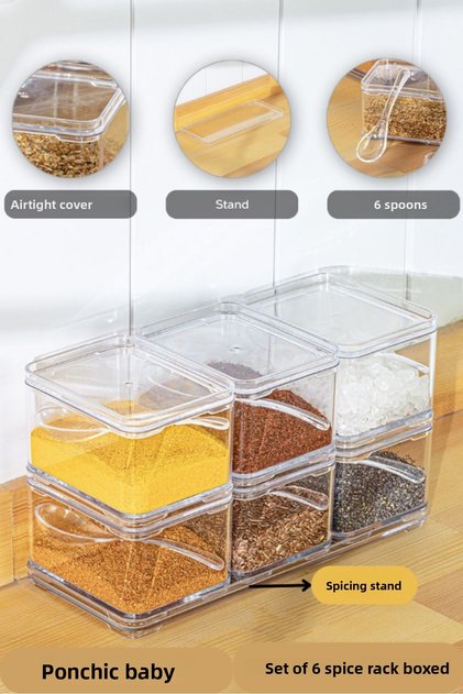 6-piece clear spice jar and breakfast storage container set with box