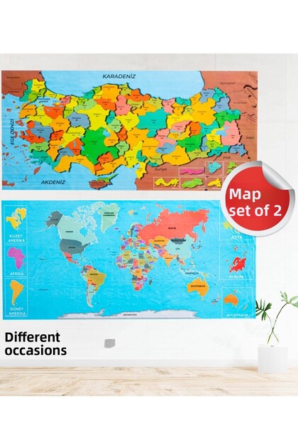 Colorful World and Türkiye Map Set of 2 118×56 Cm Practical and Holdable