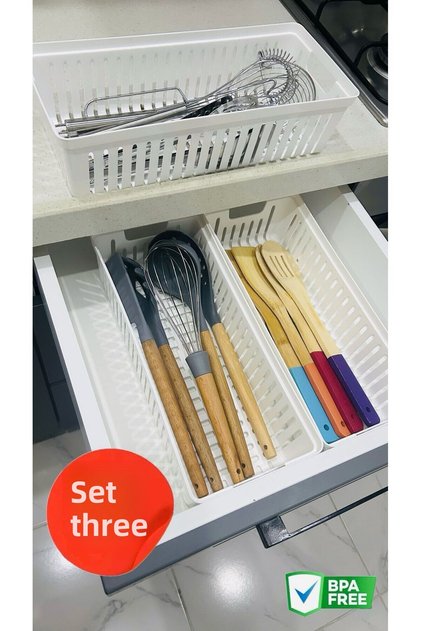 Clio Set of 3 Modular Cutlery and Ladle Drawer Organizer Kitchen Organizer