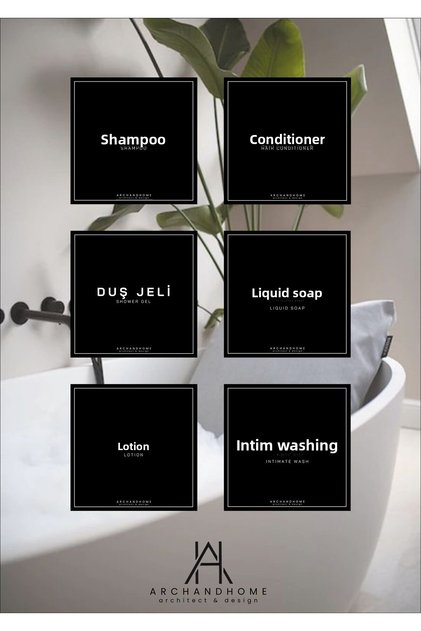 Sticker Labels, Waterproof Bottle Labels, Bathroom Labels, Set of 6, for Shampoo, Shower Gel, Conditioner, Etc.