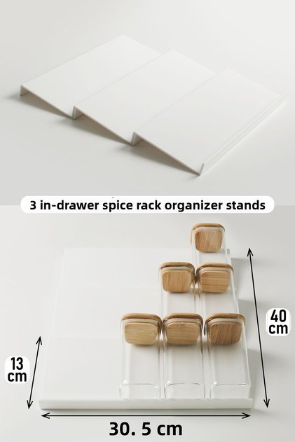 3 Pieces Drawer Spice Rack Organizer Stand Kitchen Cabinet Organizer (White Color) Z305