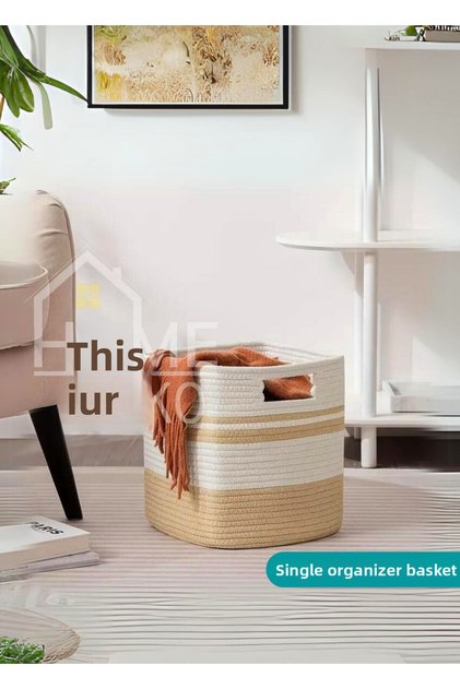 Jute Single Hand-Woven Cute Wicker Square Basket Organizer Box Home Office Room Dorm Storage Accessory