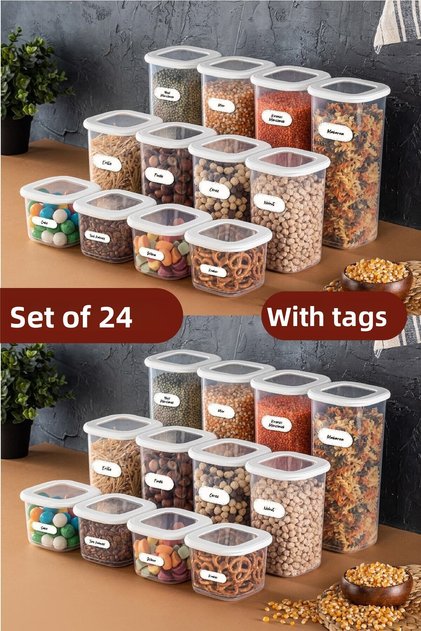 Square Food Storage Container with Foly Label Set of 24 8x (0.55 LITERS, 1.2 LITERS, 1.75 LITERS)