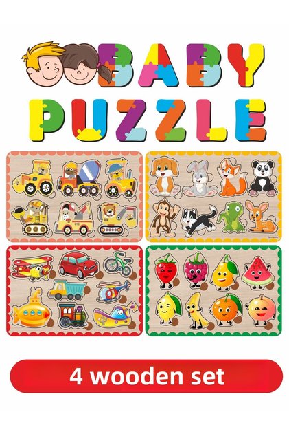 Cute Vehicles, Animals, Excavator, Mixer, Fruits Wooden Shape Sorting Set