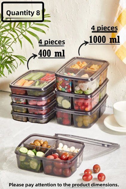 8 Pieces Smoked Portion Storage Set - 2 Sizes Sacrifice Meat and Minced Meat Container