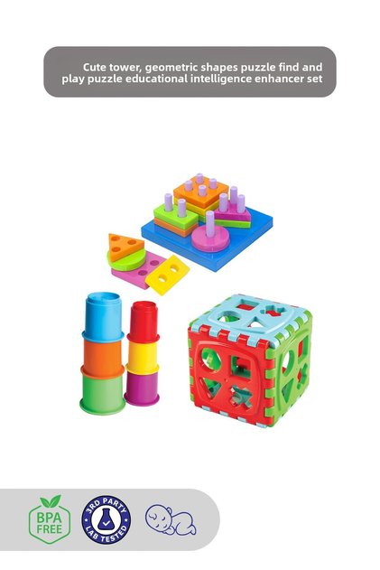 Ki̇ki̇ Educational Toy Set of 3 for Babies Cute Tower - Bultak Cube - Geometric Shapes