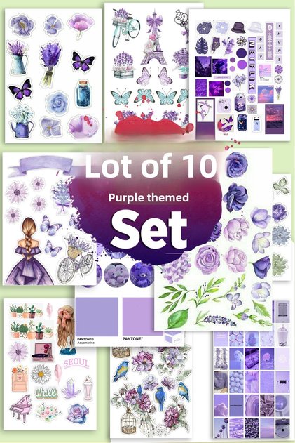 Purple Themed 10-Piece Sticker Set Suitable for Planner Agenda Bullet Journal