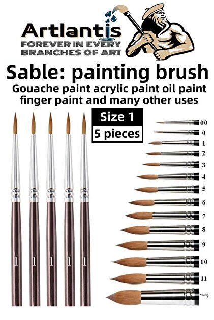 Art Brush 1 Number 5 1 Pack Sable Round Tip Brush Set Gouache Water Acrylic Oil Paint Brush