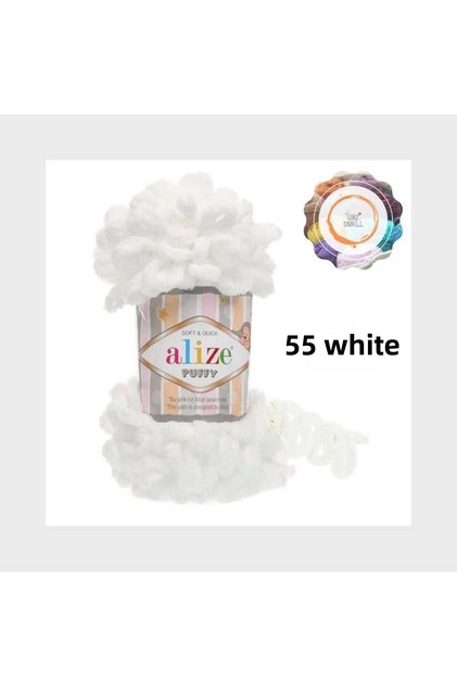 Puffy Hand Knitting Yarn Big Bowknot 55 White (Single) - 100 Gr. 9 Mt. Finger Floss, Blanket Floss