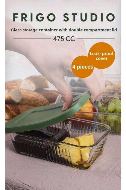 Frigo Breakfast Butter Food - Glass Storage Container with 4 Compartments and Leak-Proof Lid