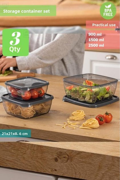 3-Piece Square Storage Container Set Food Container Refrigerator Container Bpa Free