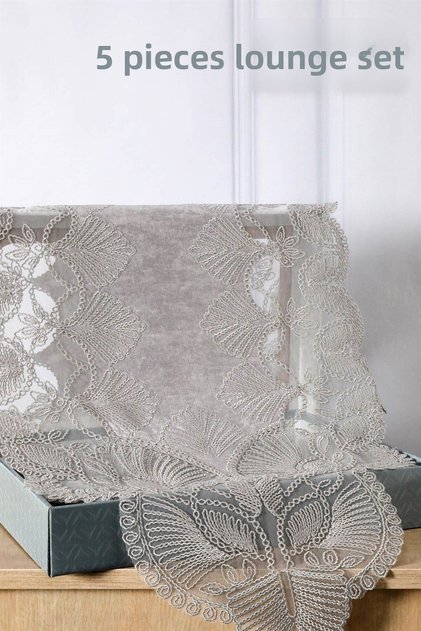 Avant-Garde Velvet French Laced 5 Piece Living Room Set Gray