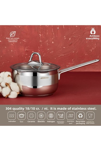 وعاء حليب 18*10 سم بقاعدة حثية / غطاء زجاجي