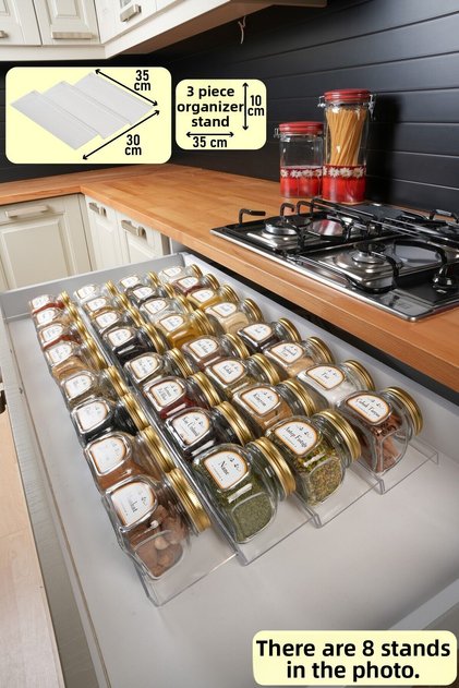 3 Pieces Spice Rack Organizer Plexiglass Stand for Inside the Drawer 35*10 cm (Jars Are Not Included) Z350