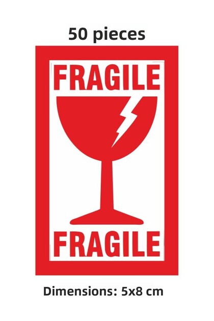 50 Pieces English Caution Break Off Label Fragile Break Off Label for Shipping 8x5 cm